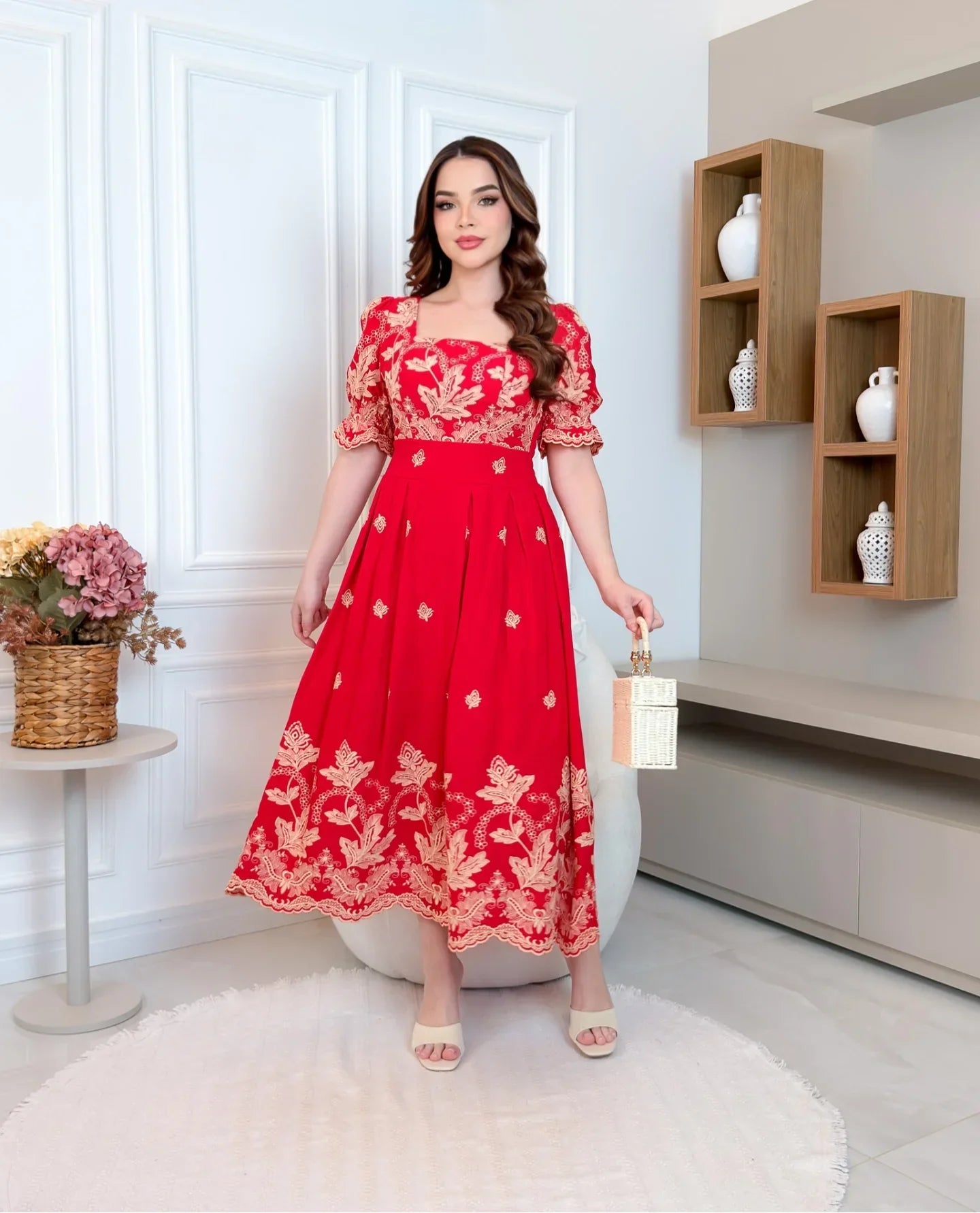 Vestido Maxi Midi de Lese Bordado