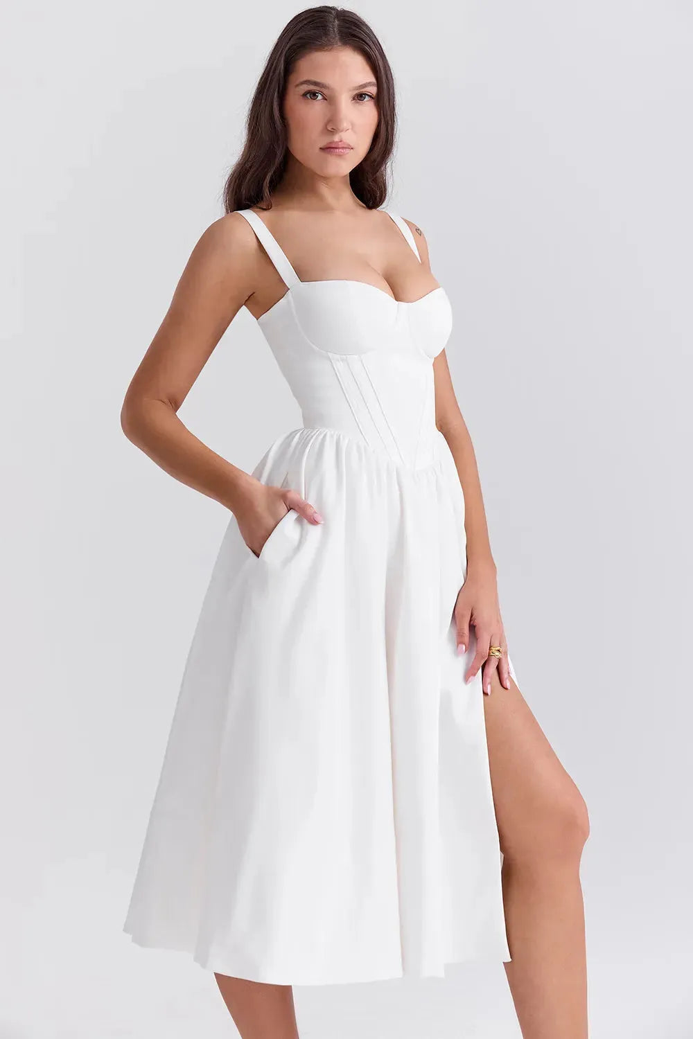 Vestido Midi Moldeador Blanco - Modelo Aghata