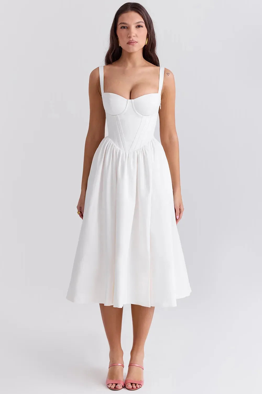 Vestido Midi Moldeador Blanco - Modelo Aghata