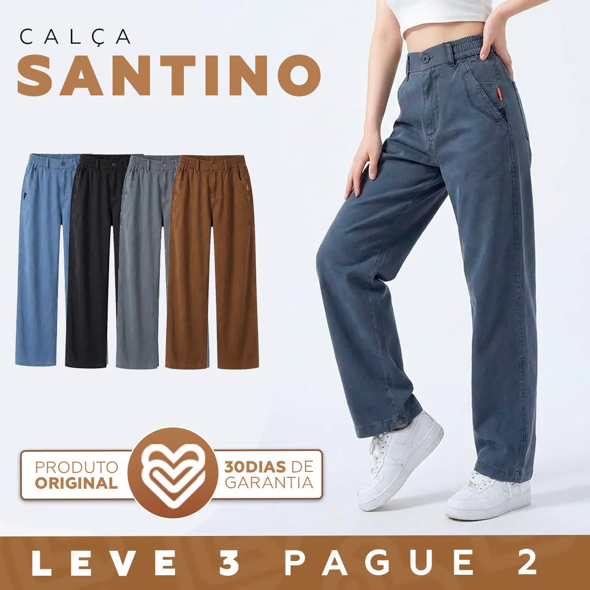 Kit 3 Calças Femininas Santino - Tecido em Algodão e Seda Gelo
